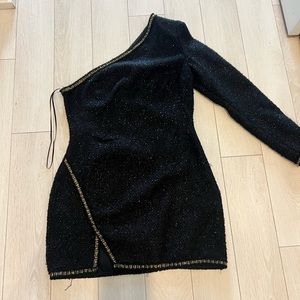 Zara New Women Short Asymmetric Mini Dress Slit Black